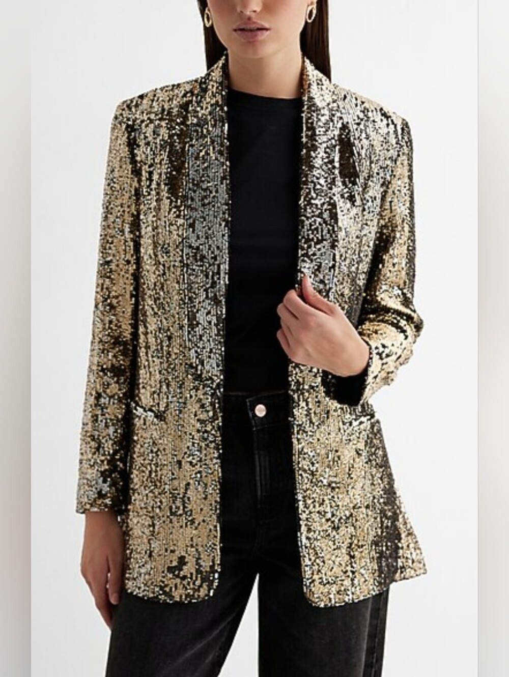 NWT!Express Fall Gold Sequin Chic Formal Women's Y2k Party Club Blazer Jacket XS